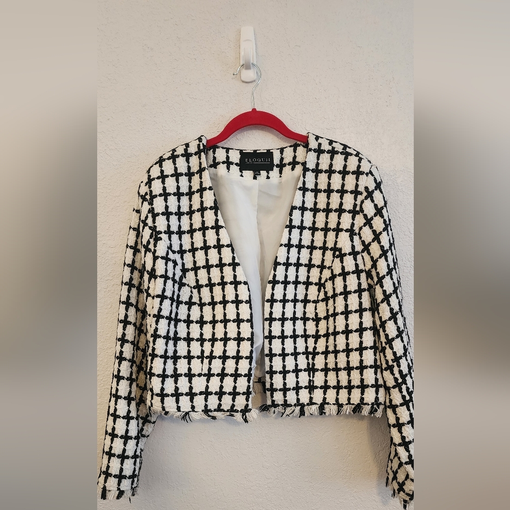 Eloquii Cropped Black and White Women's Jacket